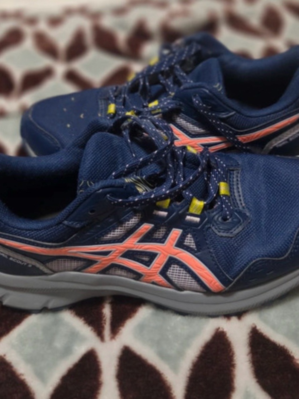 Asics ladies Navy Blue Athletic Running Shoes with Pink Accent